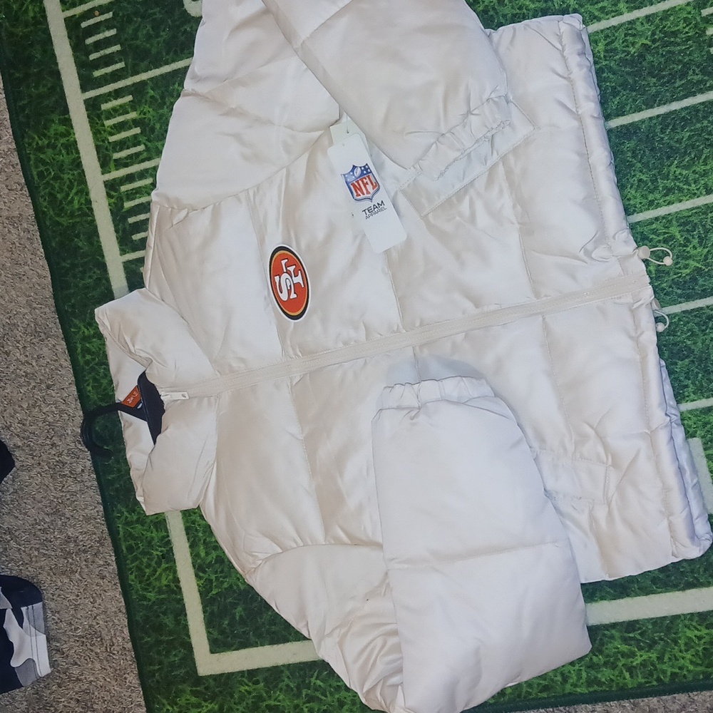 San Fransisco 49ers Womens Crop Top Women's White Puffer Full Zip Jacket Winter - Picture 3 of 4